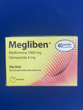 MEGLIBEN Metformina 1000/Glimepirida4 mg caja x 40 COMPRIMIDOS
