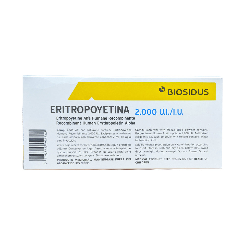 Eritropoyetina 2,000 UI/2 mL x 1 Ampolla S.C/I.V