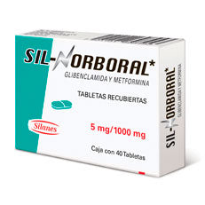 SIL-NORBORAL Glibenclamida, Metformina 5MG, 1000MG x 40 Tabletas
