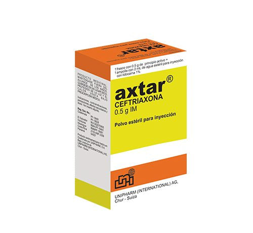 AXTAR ceftriaxona 1 g IM x 1 frasco inyectable