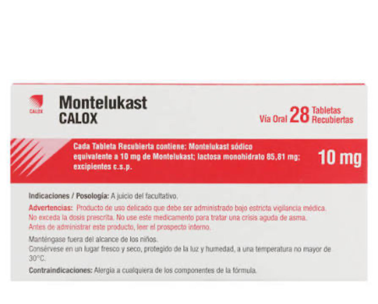 MONTELUKAST 10 MG CALOX CAJA X 28 TAB