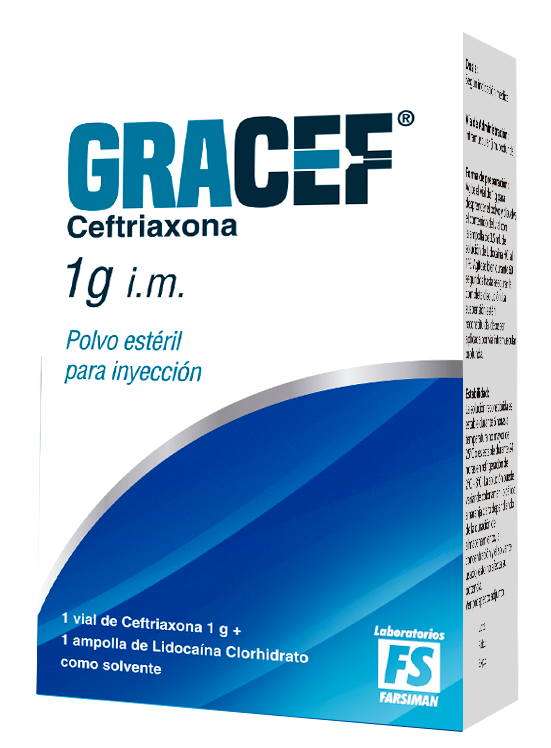 GRACEF ceftriaxona 1 g IM x 1 ampolla + 1 ampolla de Lidocaina