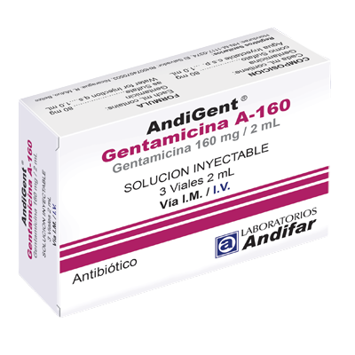 ANDIGENT A-160 Gentamicina 160mg/2ml x 3 ampollas